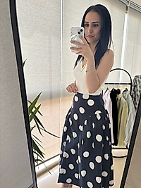 Puantiyeli cepli yüksek bel etek